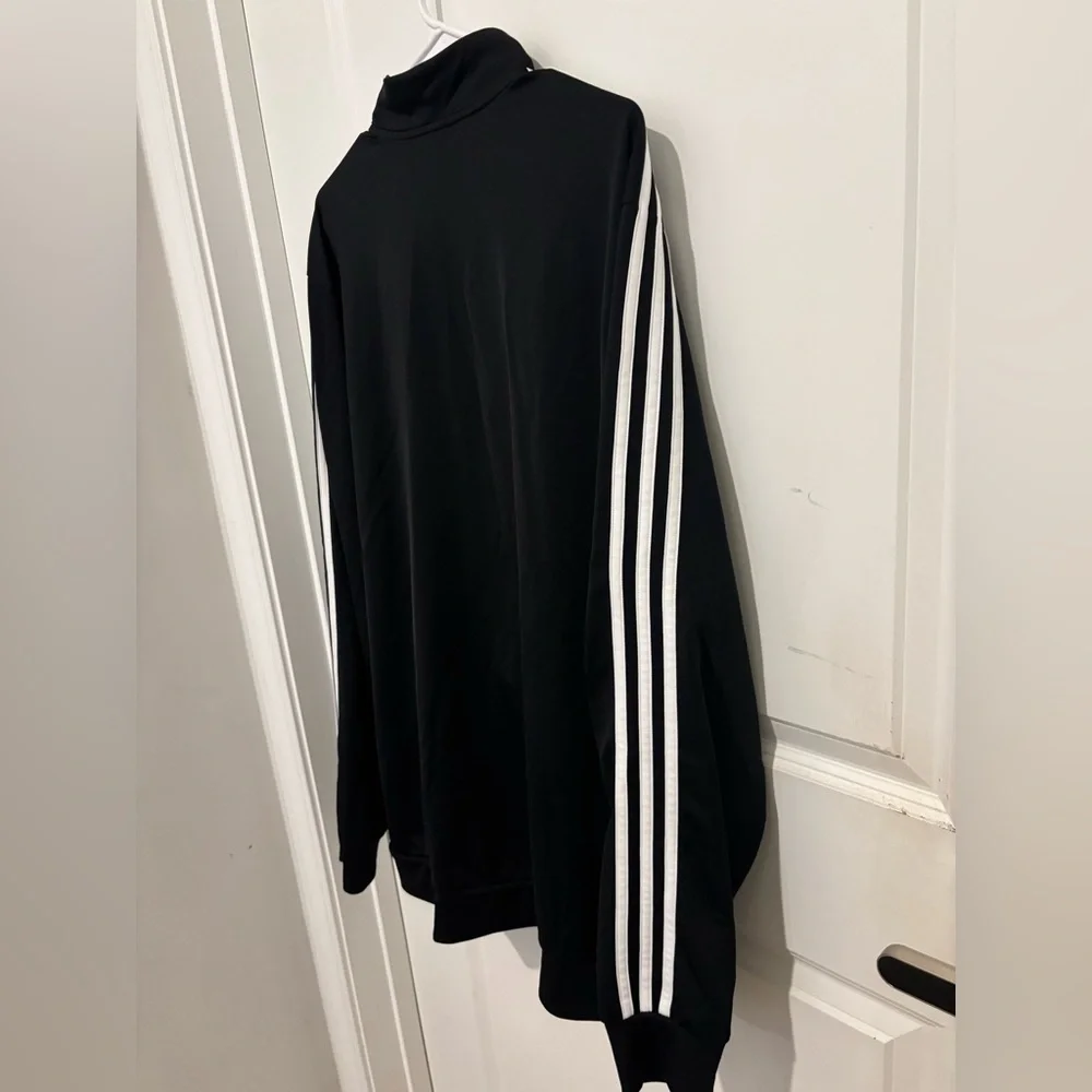 Adidas Black and White Windbreaker with Iconic Stripes. Size 2XL